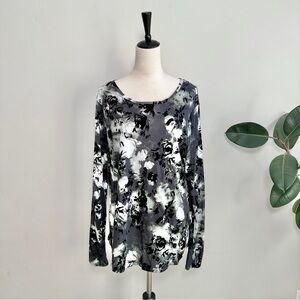 Simply Vera Vera Wang Size XL Abstract Floral w/Velvet Crew Neck Long Sleeve Top